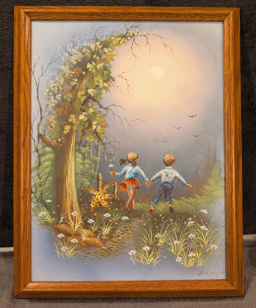 VTG Signed H. Reich – Children In Nature – Oil Painting -Framed: 14.5 X 18.5