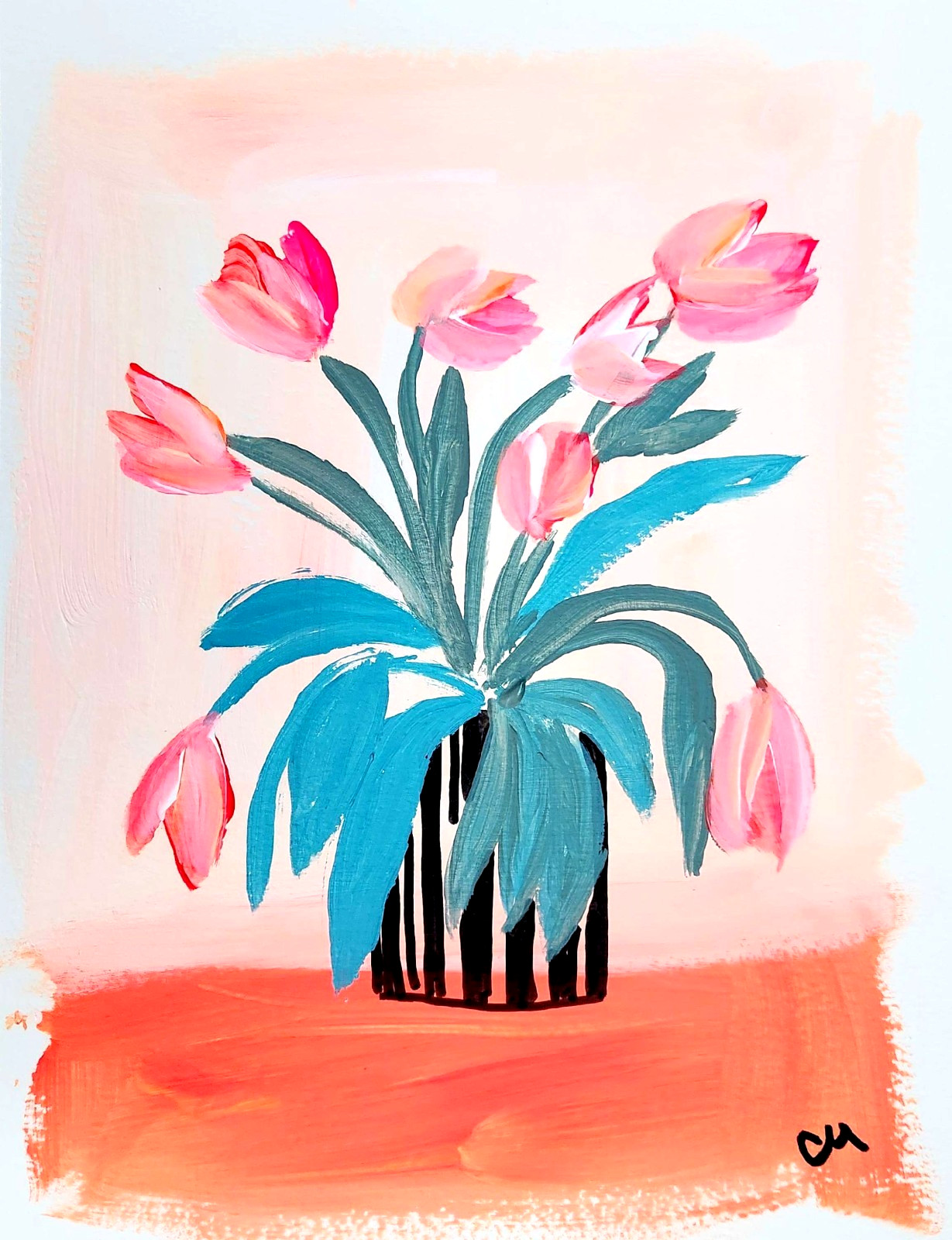 Original Abstract Botanical 9×12 Floral Painting Acrylic Wall Art Home Decor