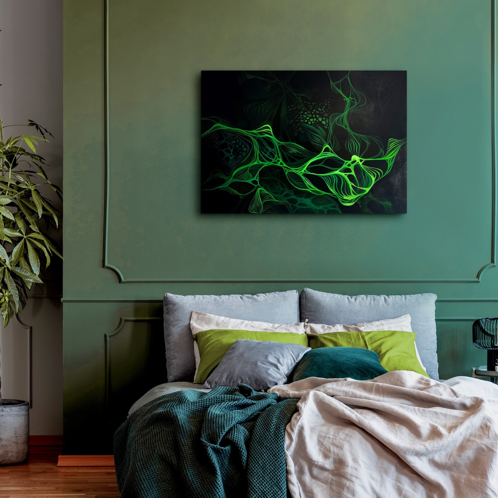 Acrylic painting Emerald Vortex: Enigmatic Green Abstraction – Earth Matrix