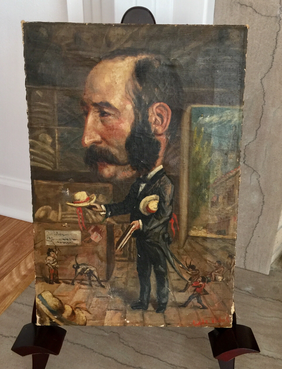 Fantastic 19th Century French Oil On Canvas Caricature Man Politician