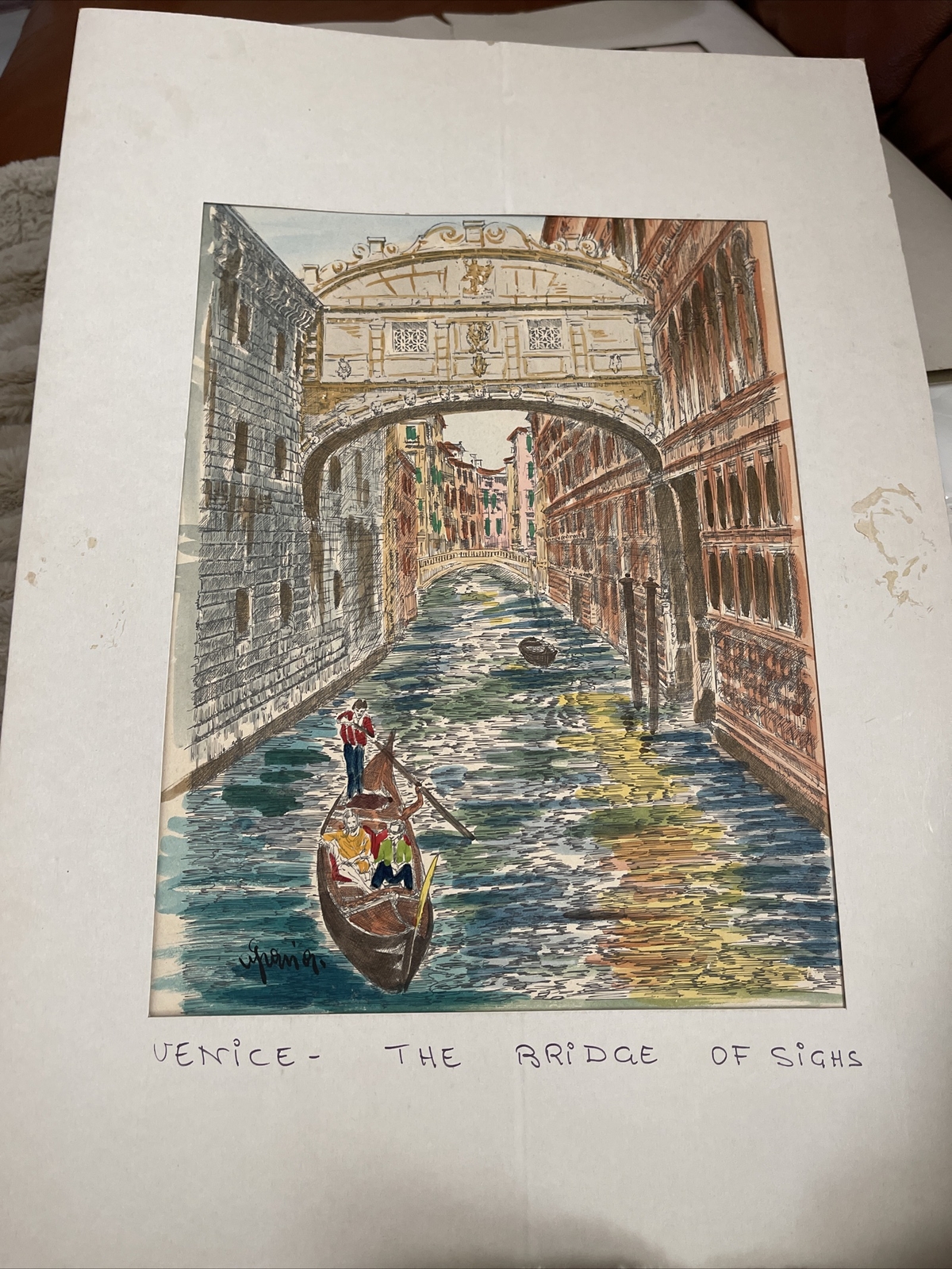 VINTAGE GRAZIA CARTI WATER COLOR Matted Water Colour OF The Bridge Of Sighs