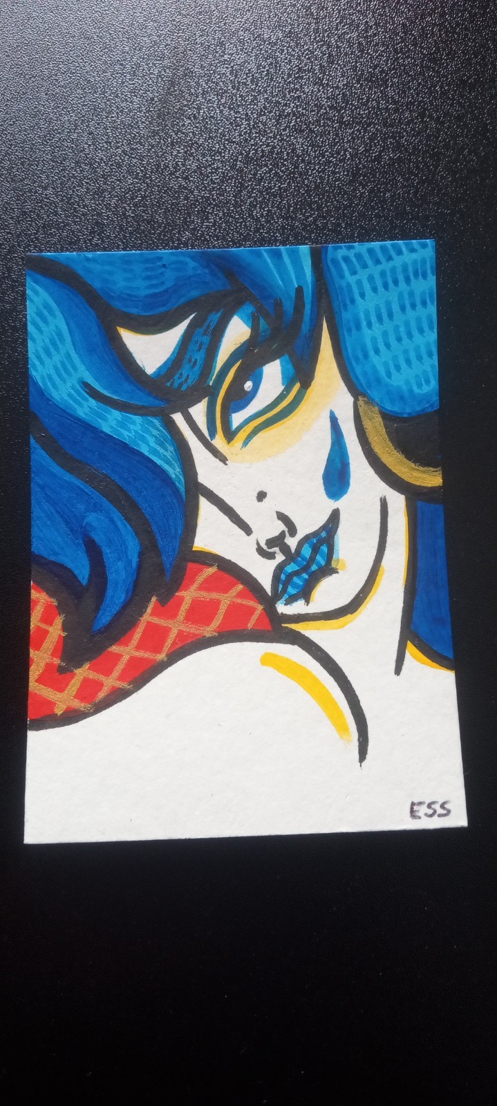 Tiny Art Club OOAK Abstract Alt Girl Art By ESS22, 3.5 x 2.5 in., Unframed