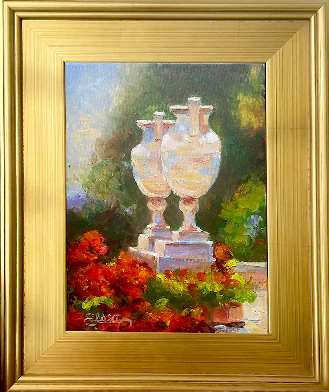 Oil painting Garden Spring Urn Nationally Published Artist Signed Abstract