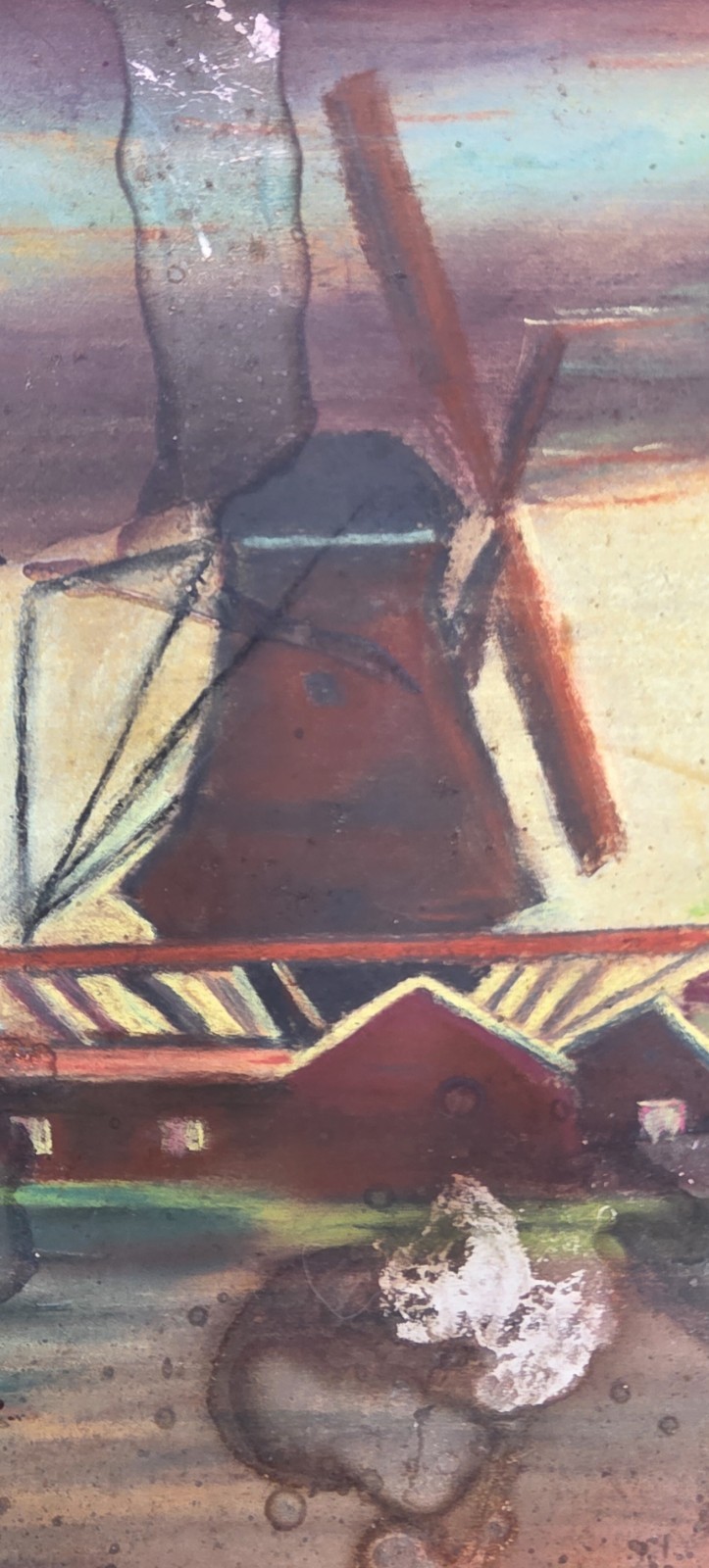 Antique Dutch Windmill Pastel Painting A Danielson AH Abbott Chicago Board Frame