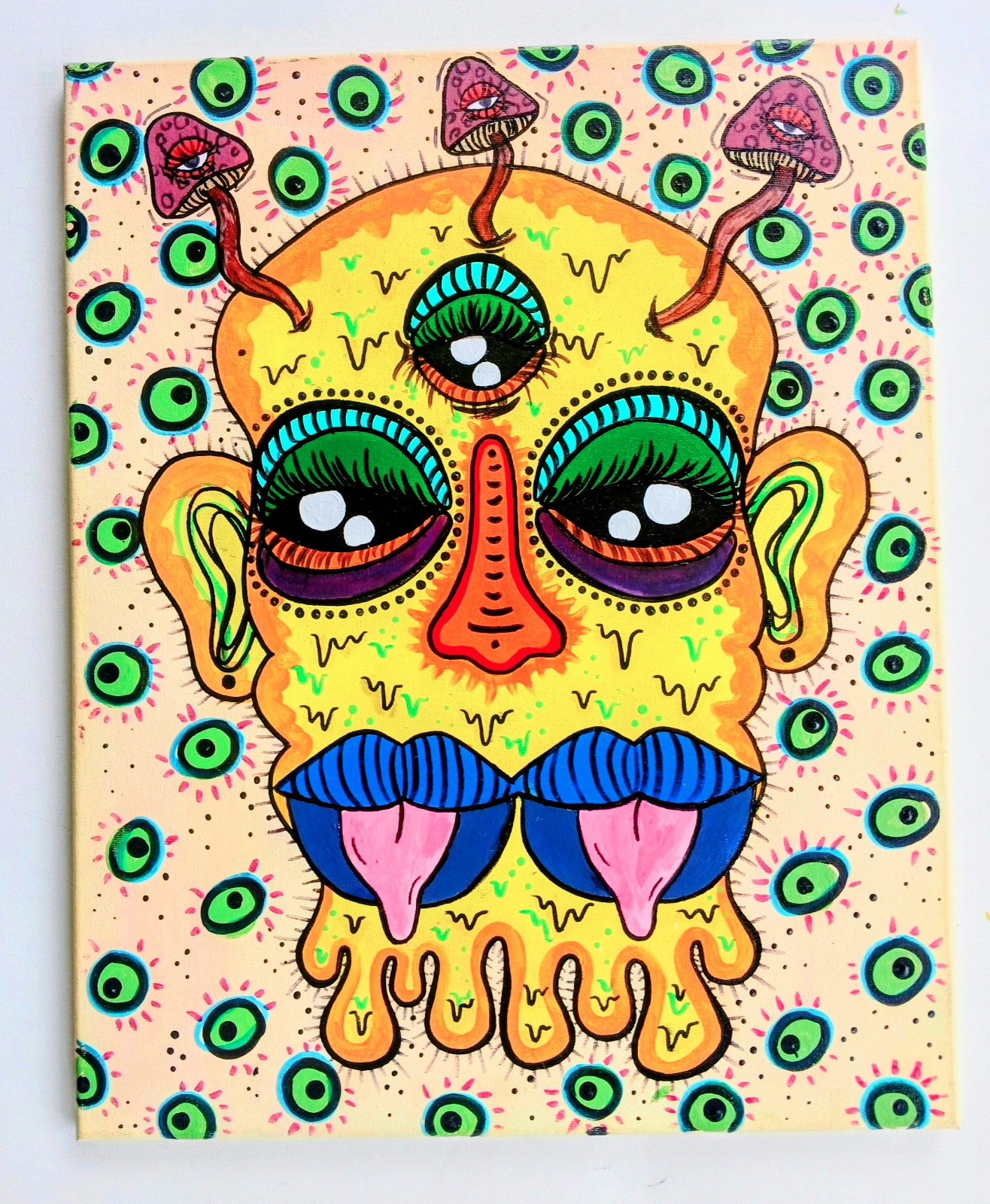 Bright Colorful Psychedelic Face Painting Eyes and Muchrooms Art