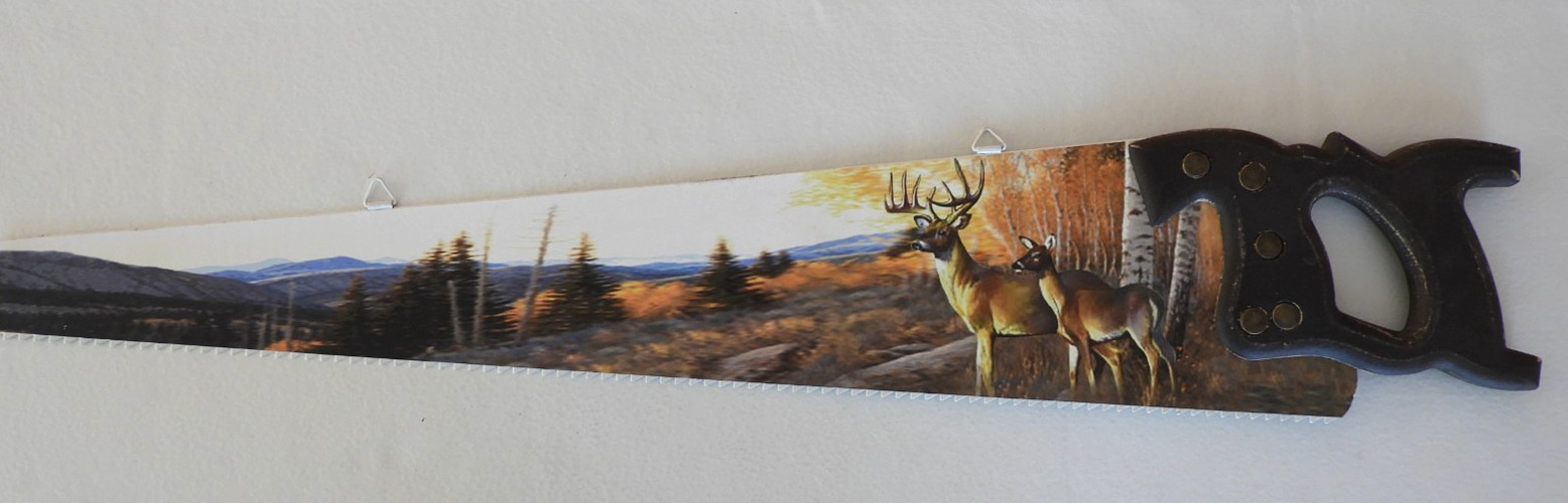Picture of Oil Painting On A Vintage Hand Saw – Landscape Elk Scene