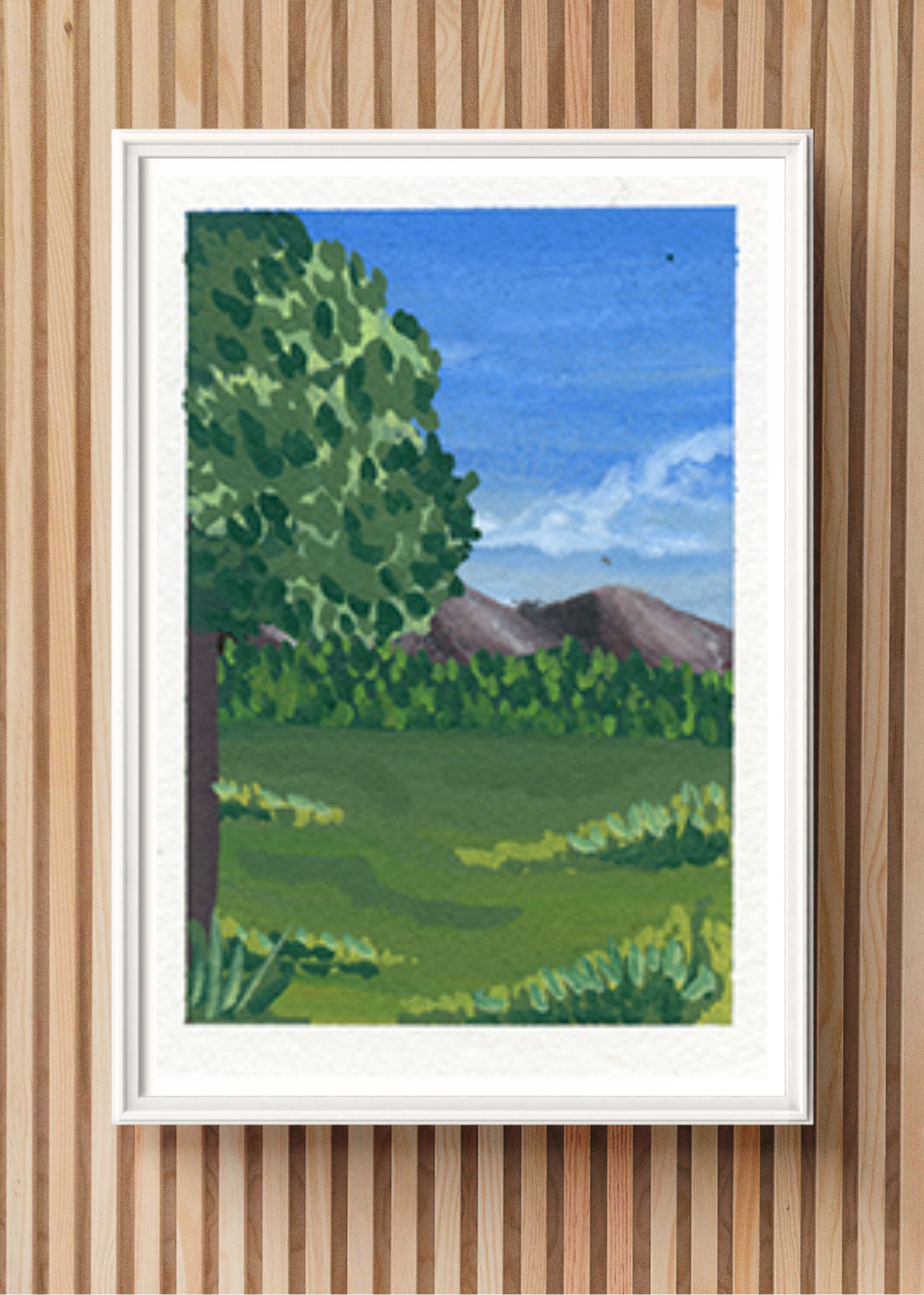 ACEO Art Card LANDSCAPE TREE IN A MEADOW MOUNTAINS Acrylic OOAK PAINTING