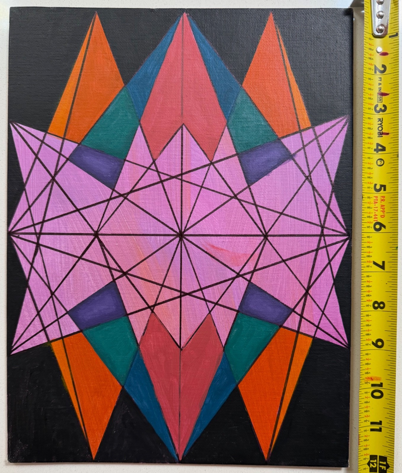 Contemporary Multi-Color Geometric Abstract Design Acrylic Painting Modern Art