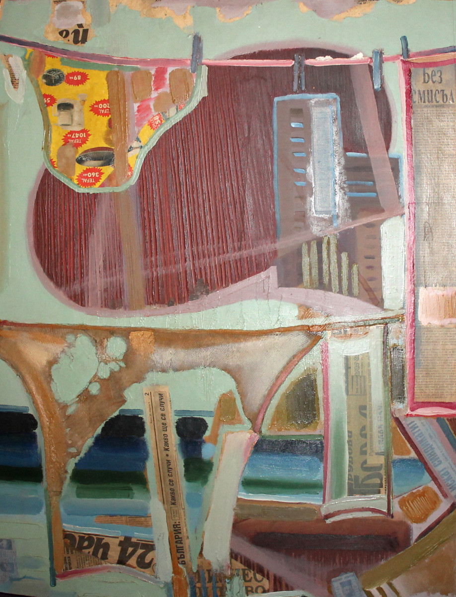 Vintage Large Abstract oil collage painting signed
