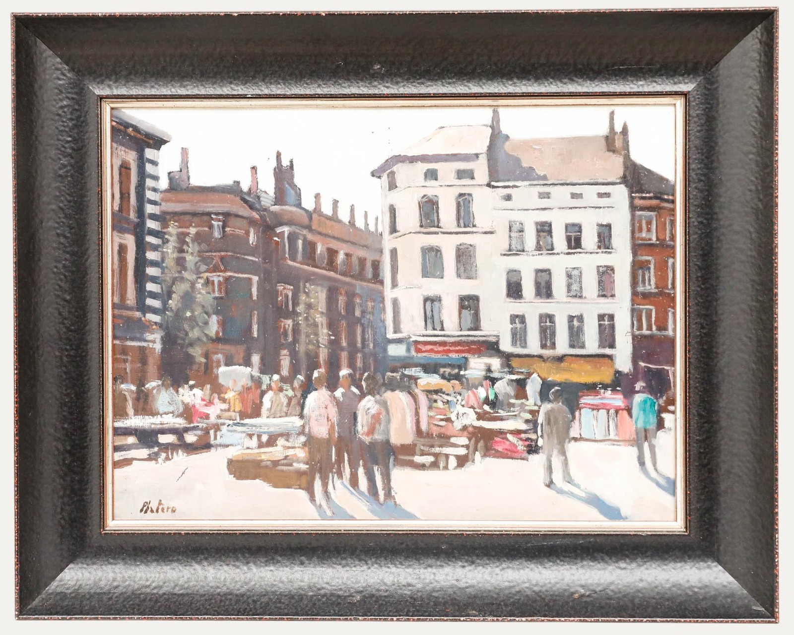 Mario Platero (1942-2002) – Framed 20th Century Oil, Flea Market in Brussels