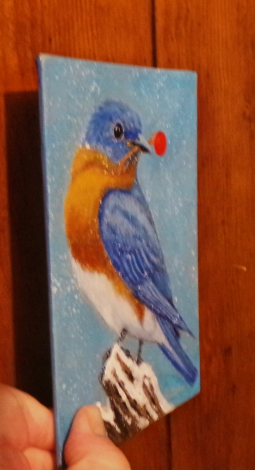 Bluebird Original Bird Painting 5×7 Winter Animal Wildlife Modern Wall Art
