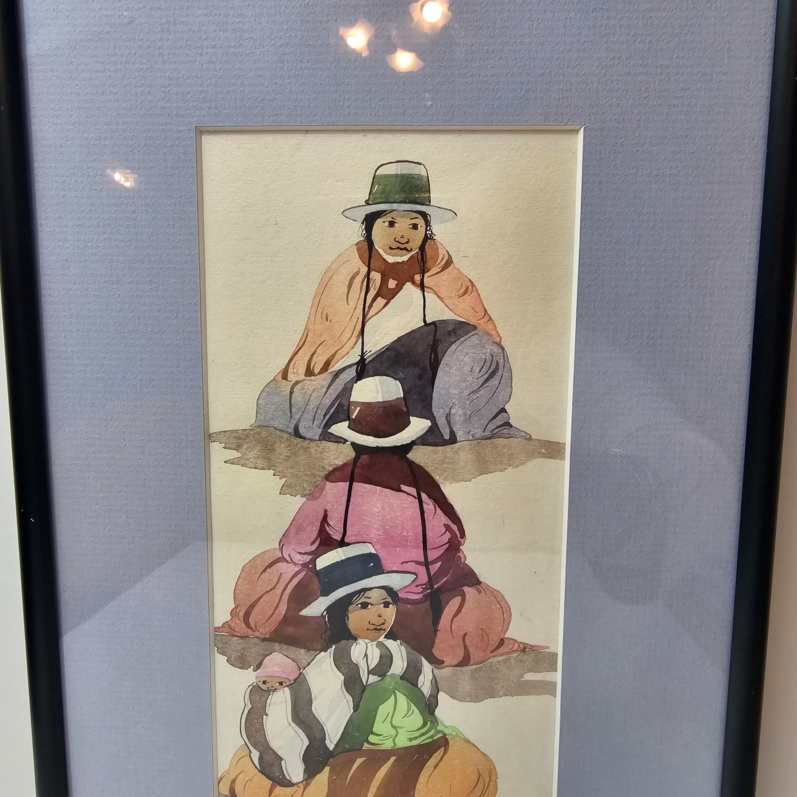 Original Peruvian Women With Child Watercolor Edilberto Hinojosa Matted Framed