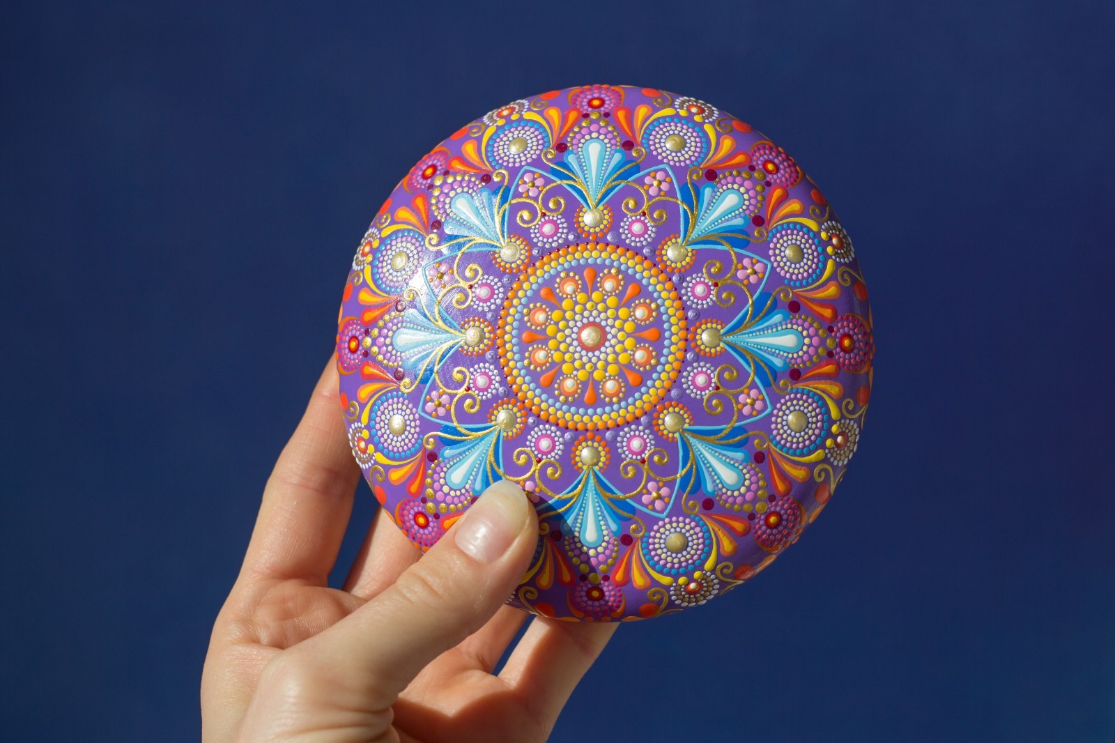 Mandala Painted Stone Acrylic Rock Paperweight Dot Art Painting by Lauruntra