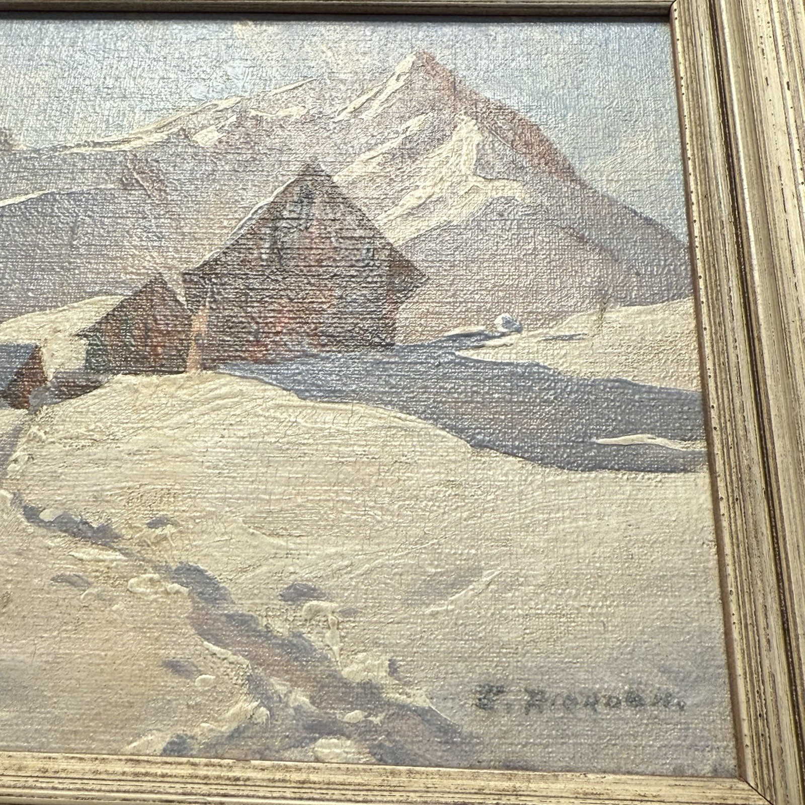 Original Eric Riordon Oil On Panel Snow Scene 8 x 6” Framed