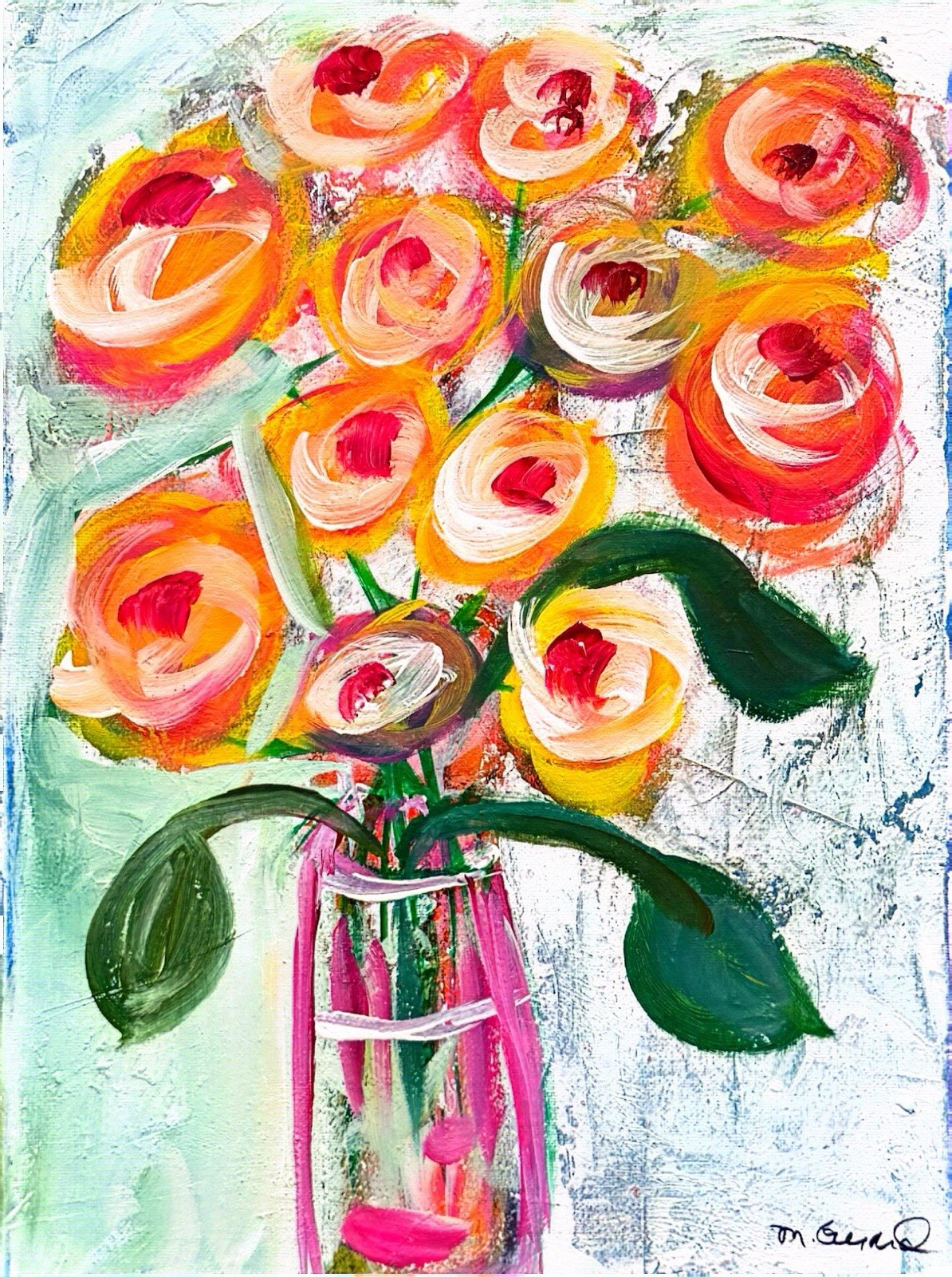 GERARD 8X10 IN- Abstract Expressionist Original Acrylic Painting Flowers