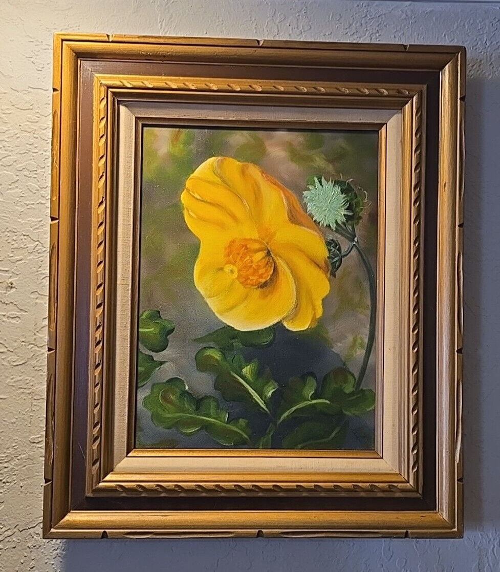 Celandine Poppy Ozark Wildflower Oil On Canvas Lucille Burns Vintage Original