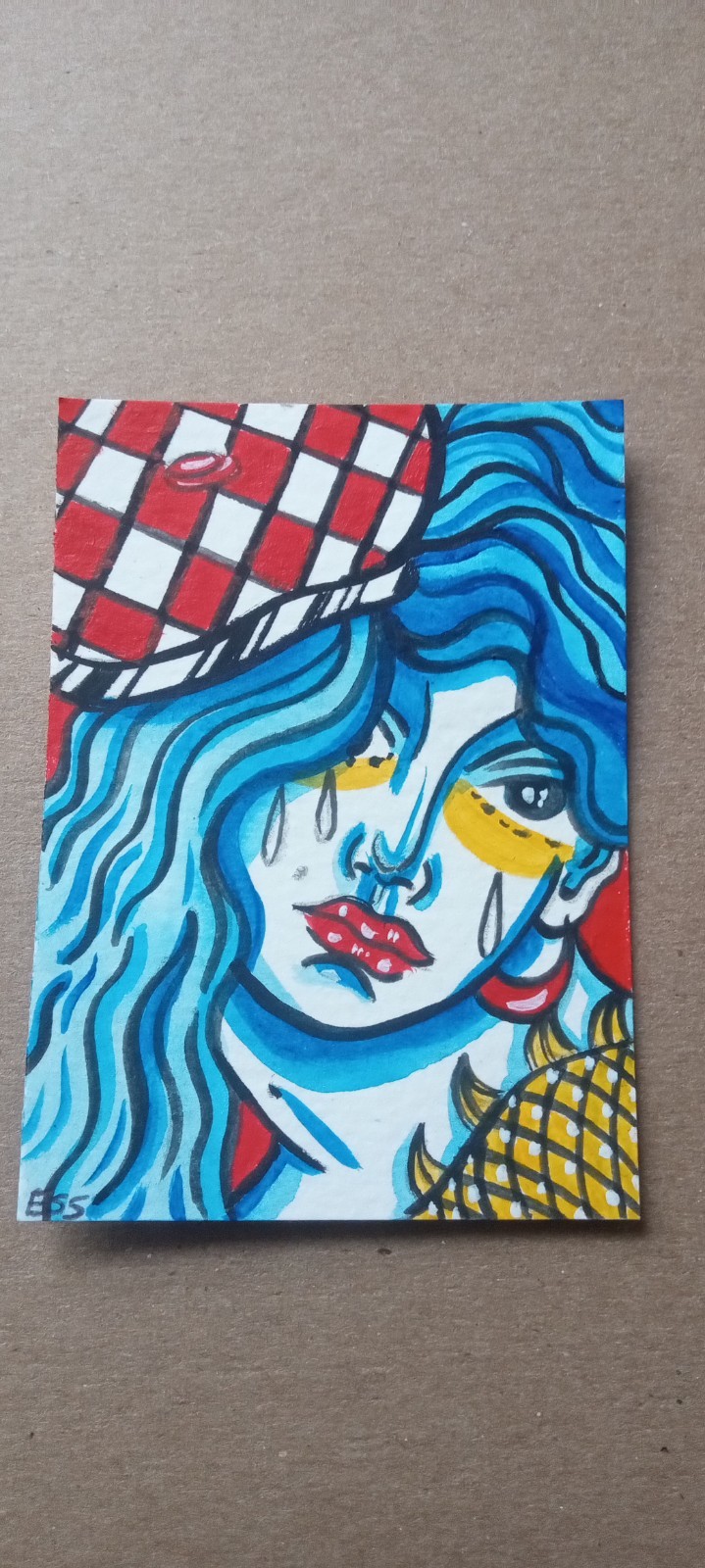 OOAK ACEO Figurative Art Card, Girl Art By ESS22, 3.5 x 2.5 in., Unframed