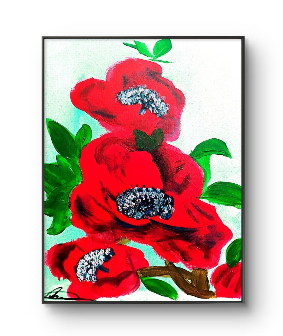 Original art 14 X 11 Wild Roses CANVAS Colorful Modern Art Acrylic Painting
