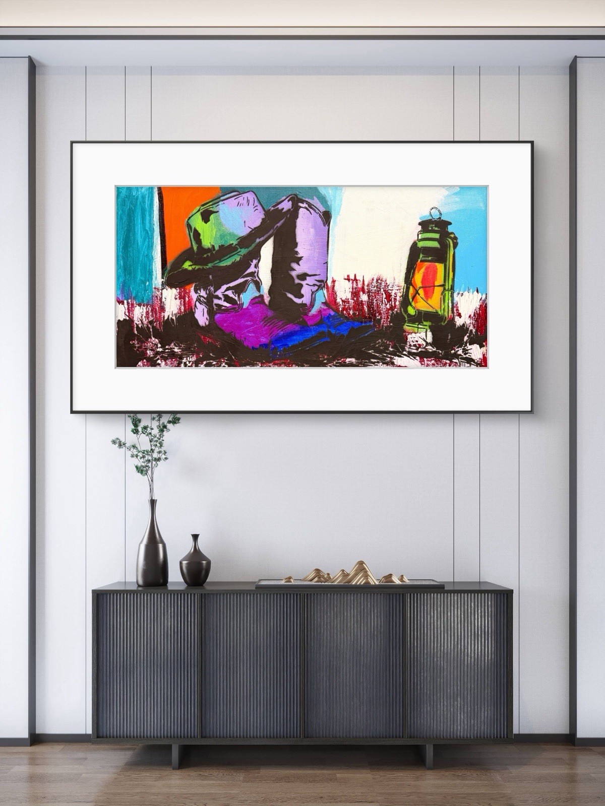 GERARD 12×24 IN-Abstract Expressionist Original Painting Canvas Cowboys