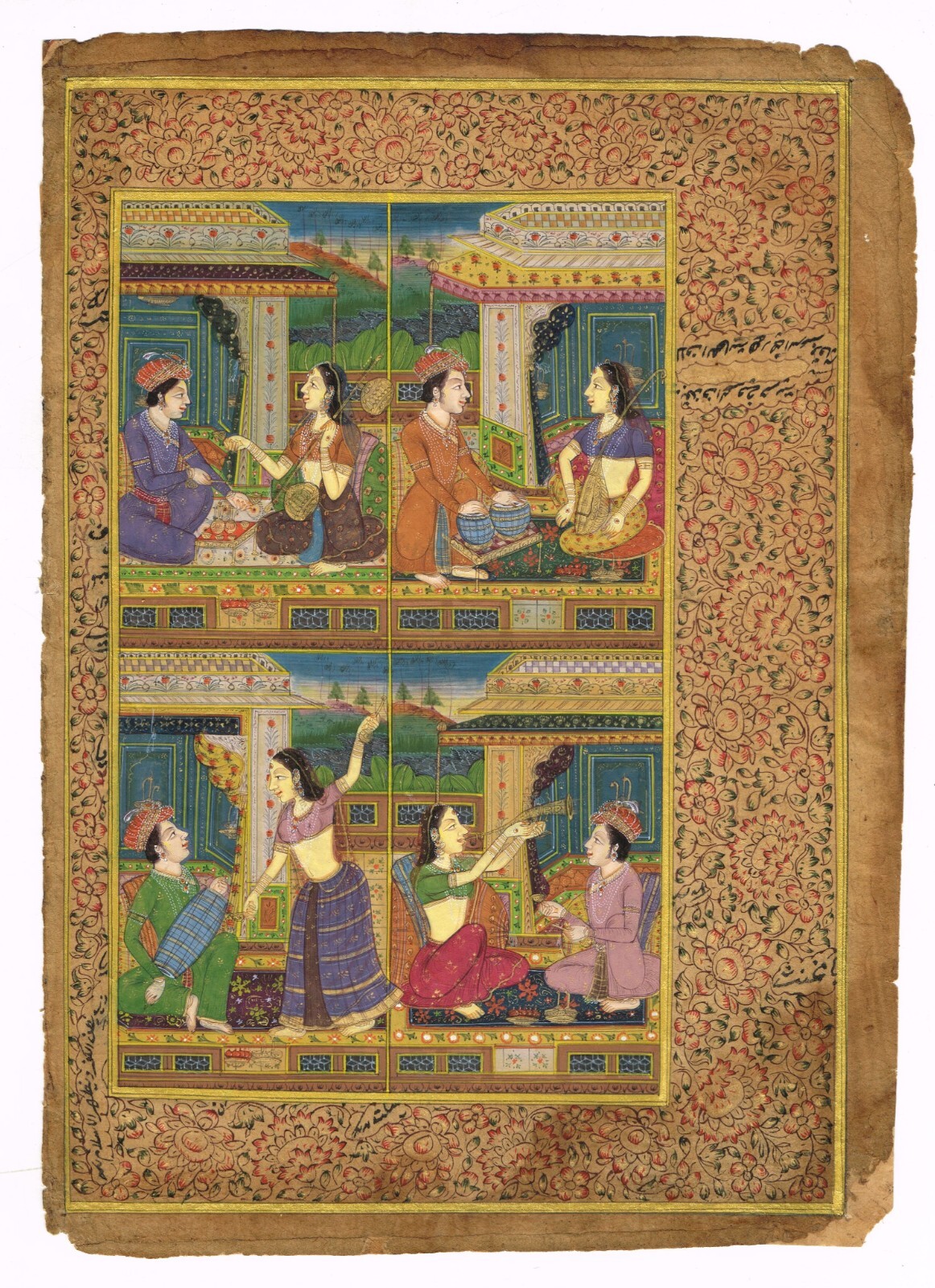 Indian Love Scene Painting Of Mughal Art School Couple Art On Paper 6.5×9 Inches