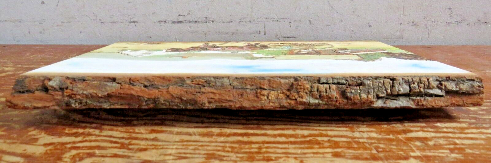 vtg Original Wood Burning painting Art Piece – Farmstead w/ Horse Buggie