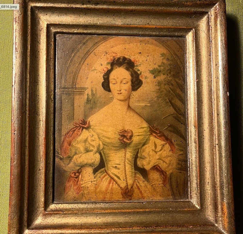 Antique Framed Portrait, Attractive 1830’s woman in era dress, 6-1/2″ x 5-1/2″
