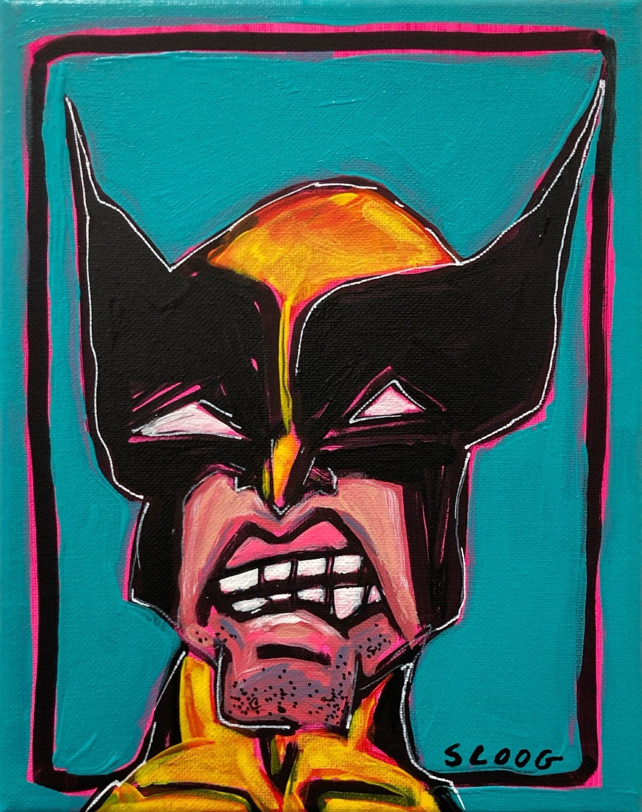 SLOOG Original Art Comic Pop Art Painting on Canvas 8×10 X-men Wolverine Face