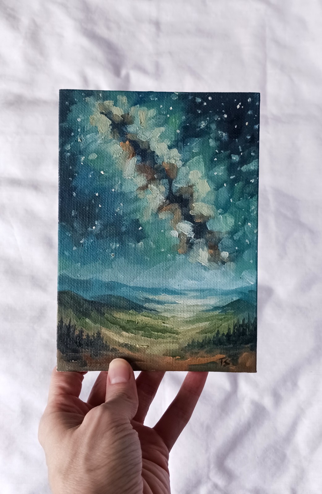 ORIGINAL Oil Painting Impressionism Landscape Milky Way Galaxy Night Sky 5″ x 7″