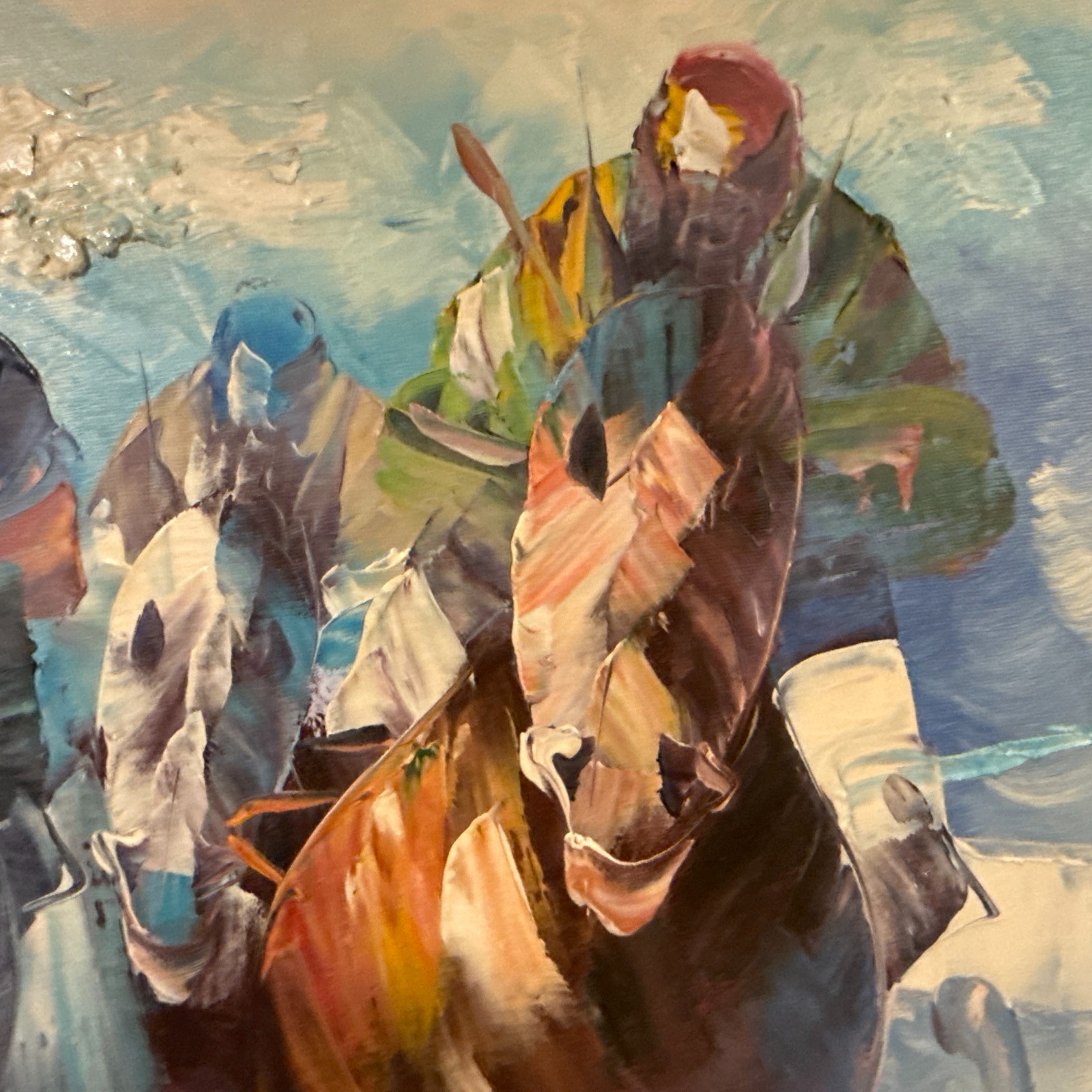 Anthony Veccio Original Oil Painting Horse Racing Jockeys 20×24 Framed Free Ship