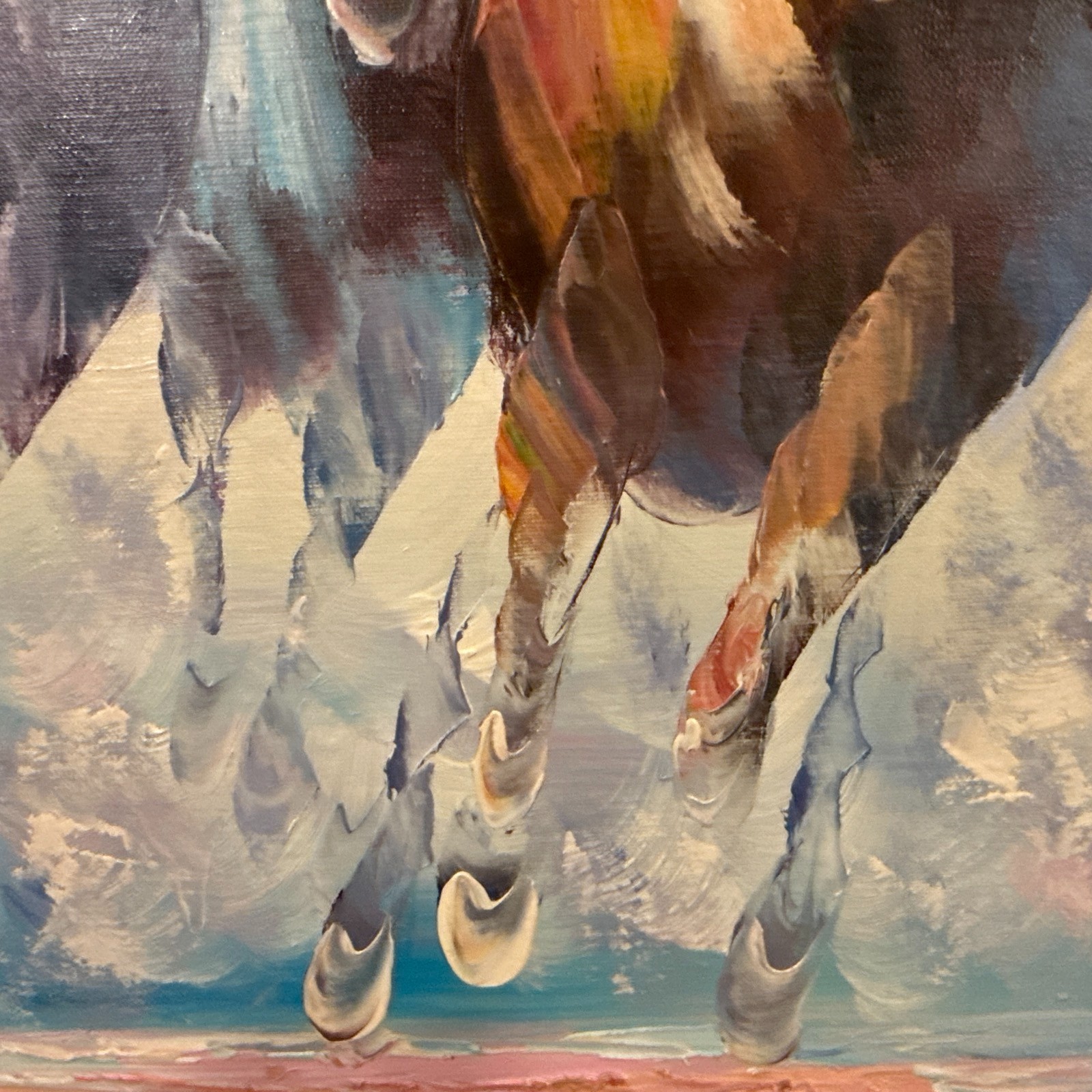 Anthony Veccio Original Oil Painting Horse Racing Jockeys 20×24 Framed Free Ship