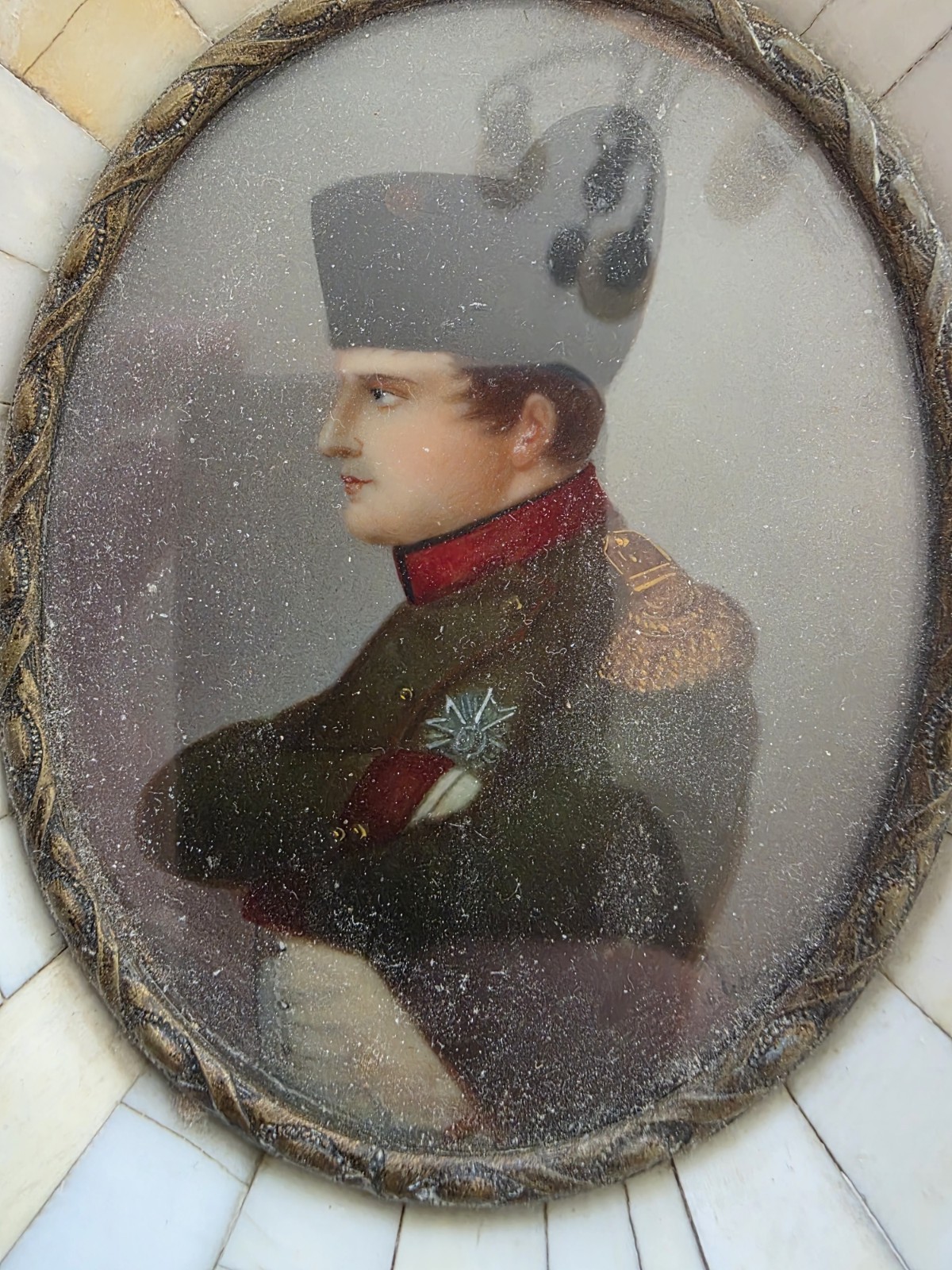 Antique French Miniature Napoleon Portrait in Piano Key Frame