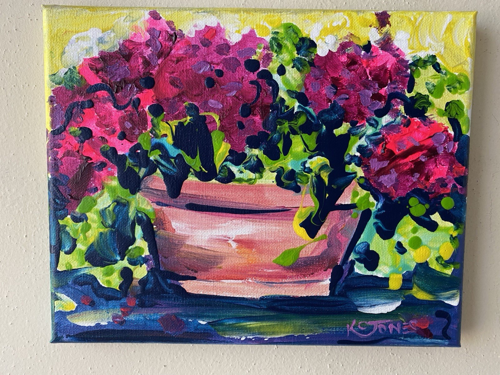 Hot Pink Geraniums Small Impressionism Flower Flowers Pot Painting K C Jones Art