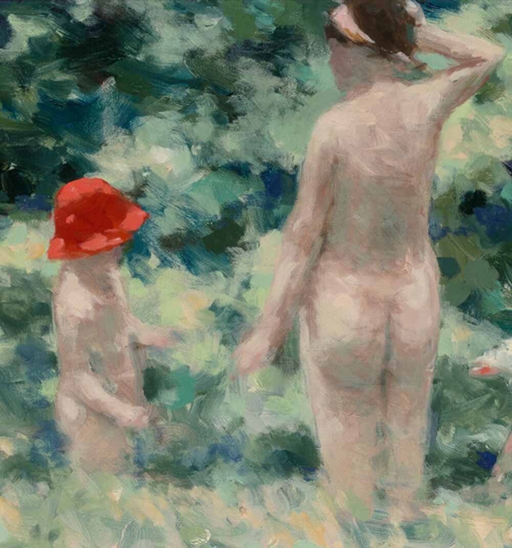 Andre Gisson Oil On Canvas Mother w/ Child In the Garden impressionism Painting