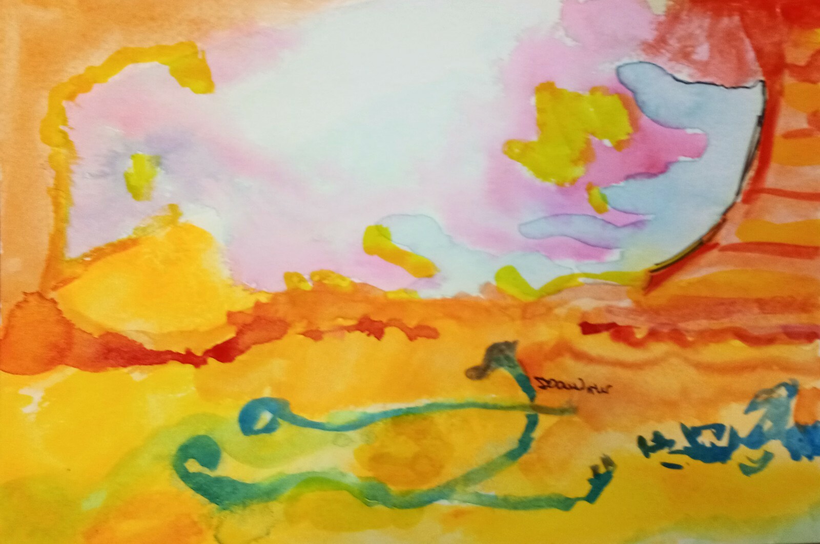 Art Free Shipping InThe US-Original Painting yellow «Desert Mirage» 9×6″ JW