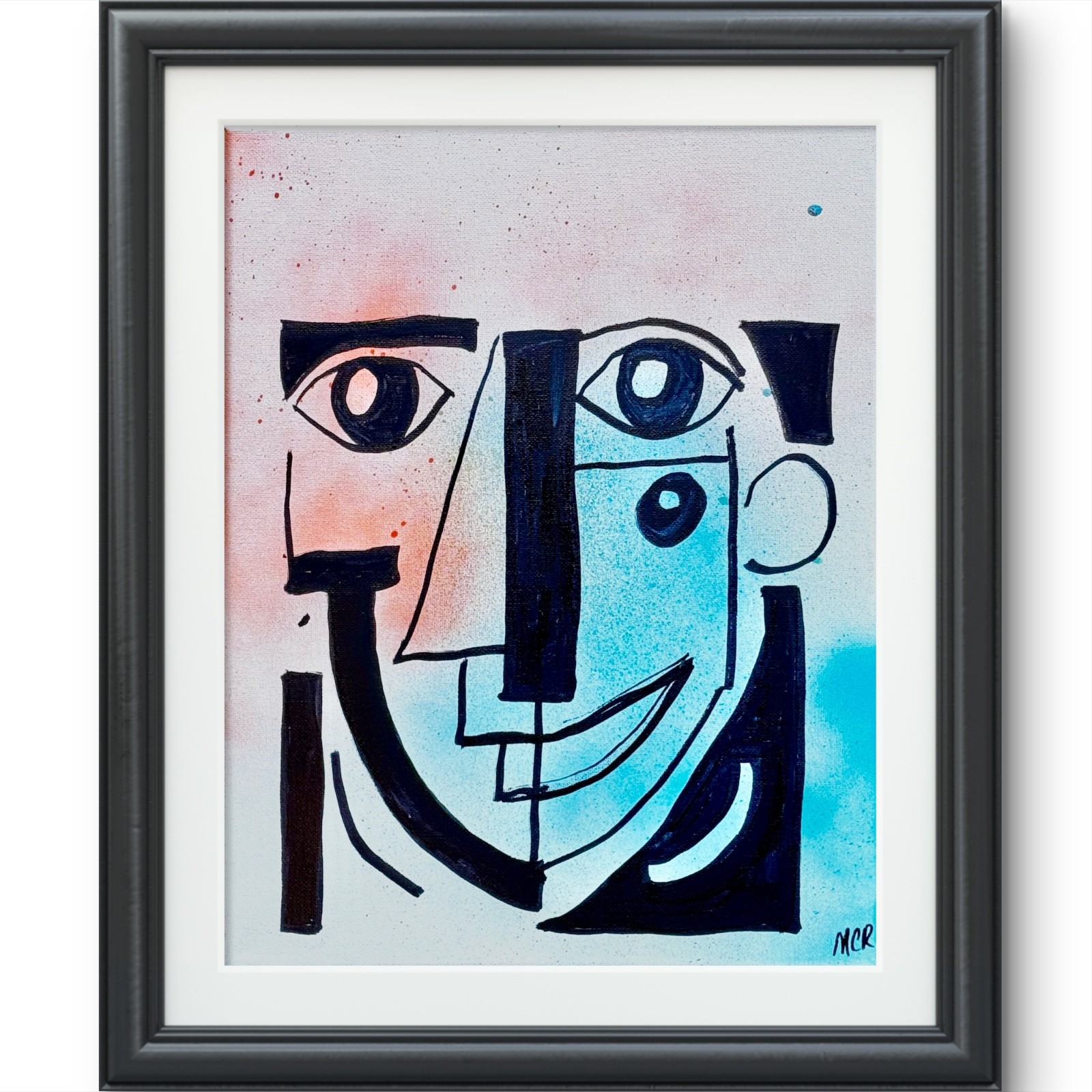 Abstract Face Wild Smile Original Signed Mixed Media Art Painting 11×14 OOAK