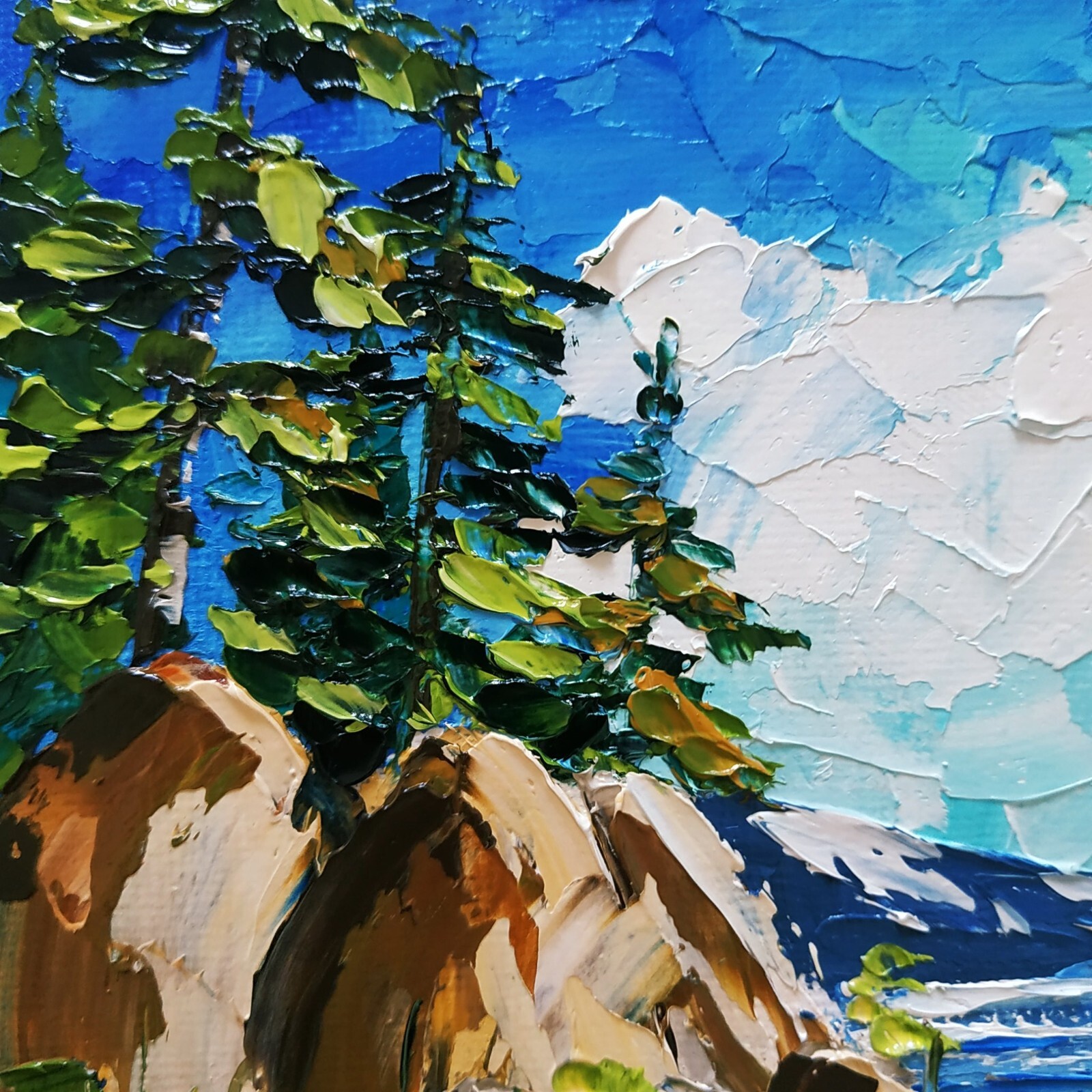 Lake Tahoe Original Painting Sequoia Hiking Impasto Oil Painting 3D Art 6×6