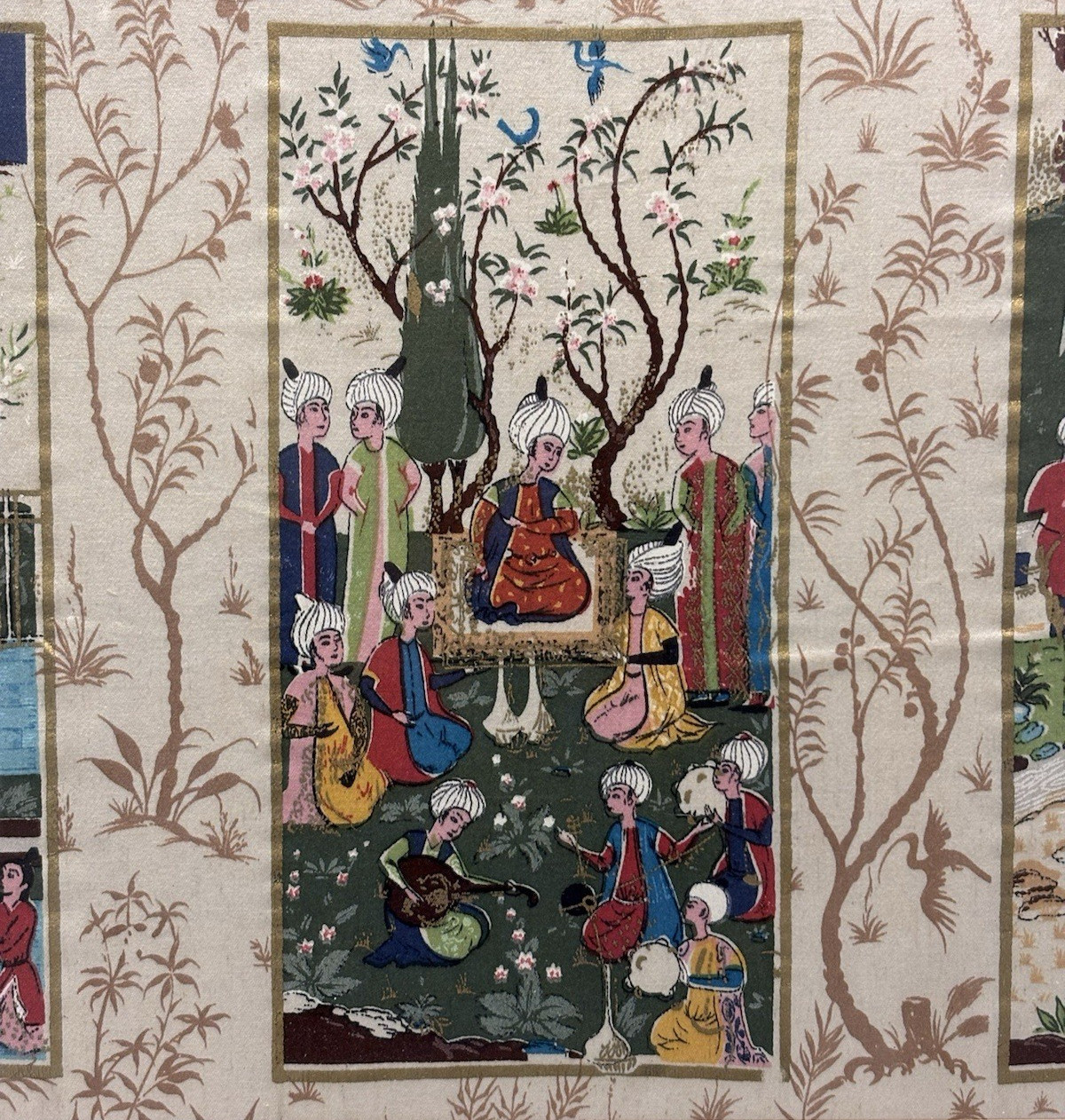 Vintage Mughal Framed Silk 3-Panel Painting, Rare Cultural Fine Art Decor Gifts