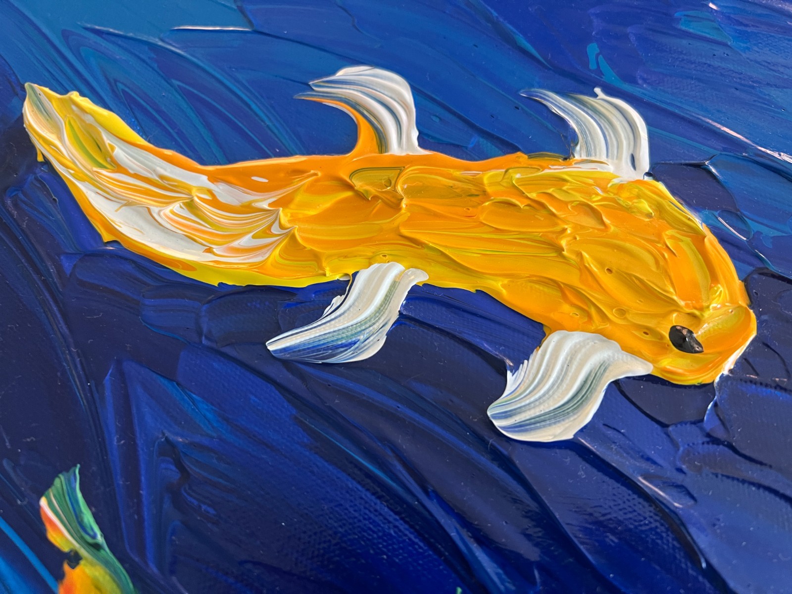 Vibrant original abstract by Michael Hall 36″x48″ Koi fish