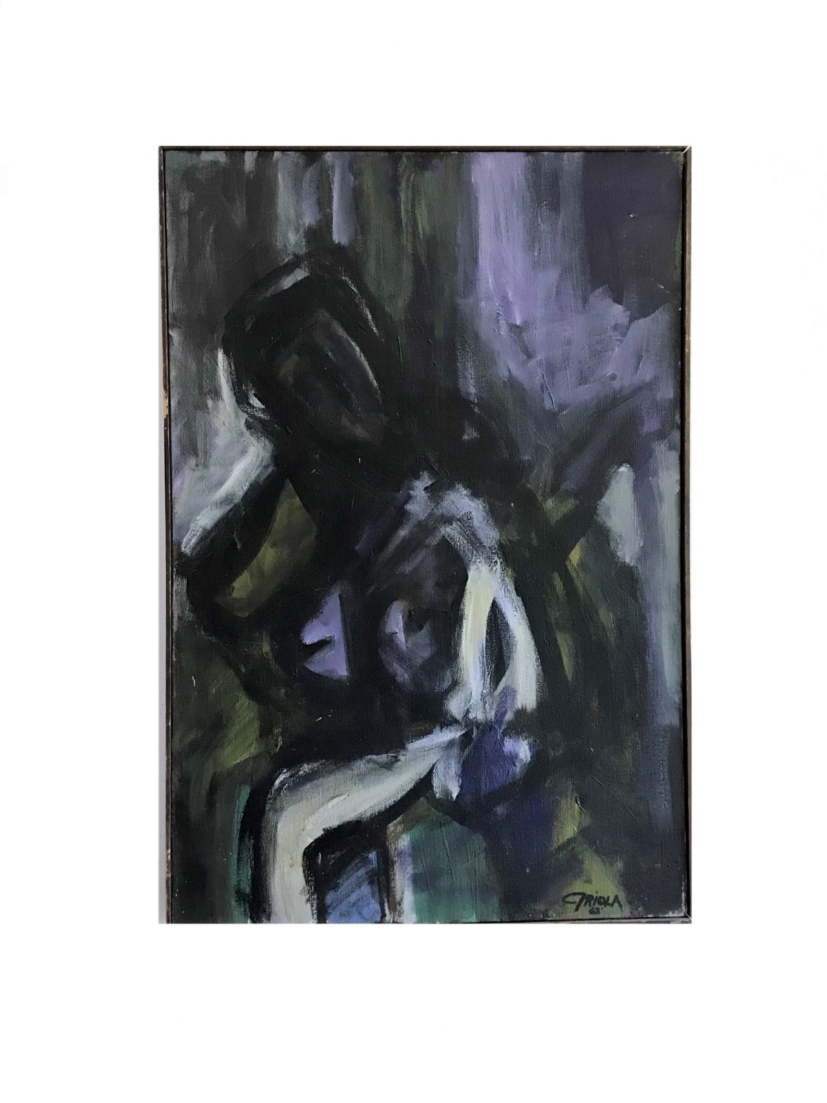 signed Chris Triola vintage 1960s American abstract expressionism blue green oil