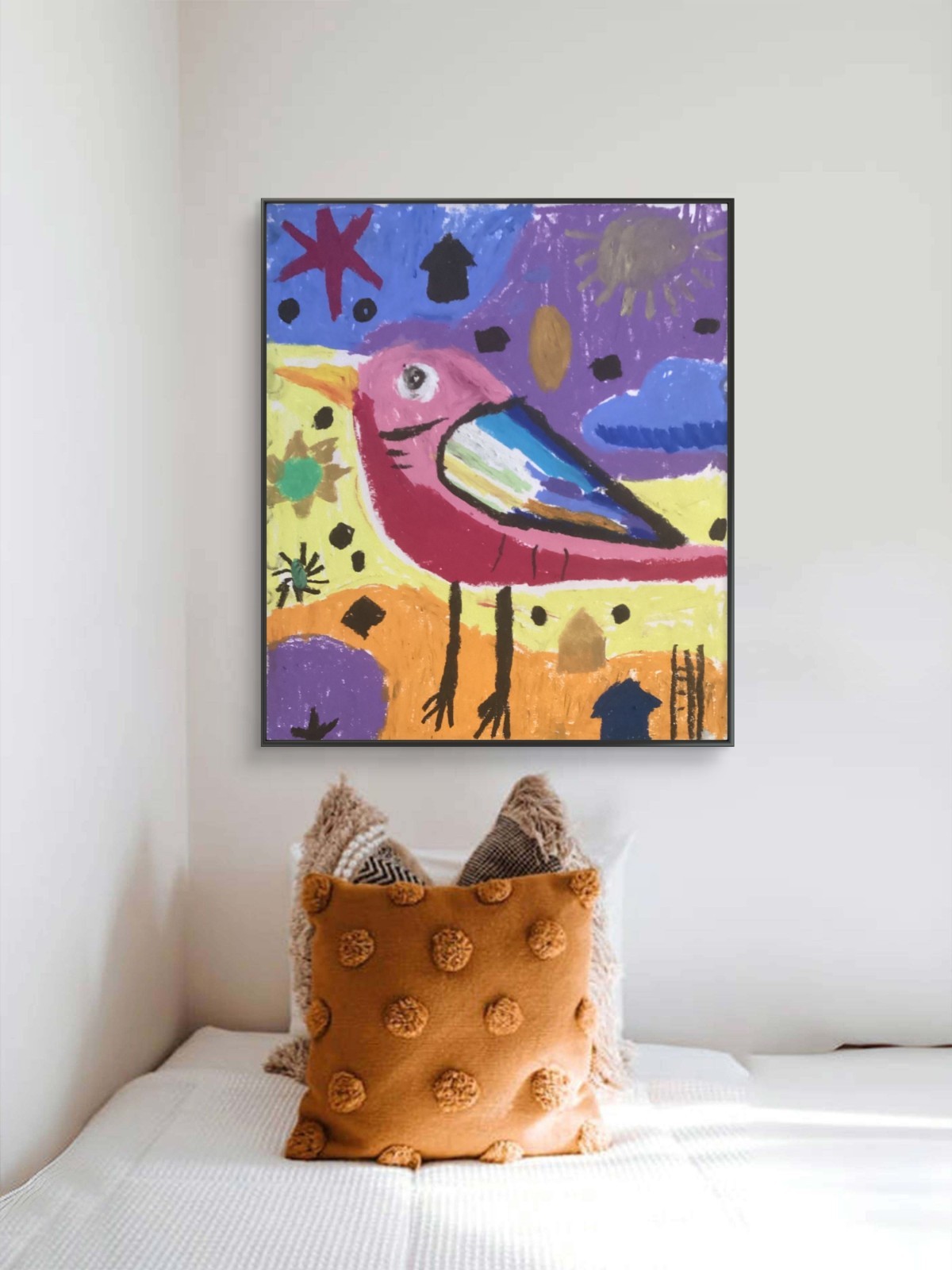Abstract Messy Doodle Colorful Expressionism Blue Bird Art 11×14 on Paper