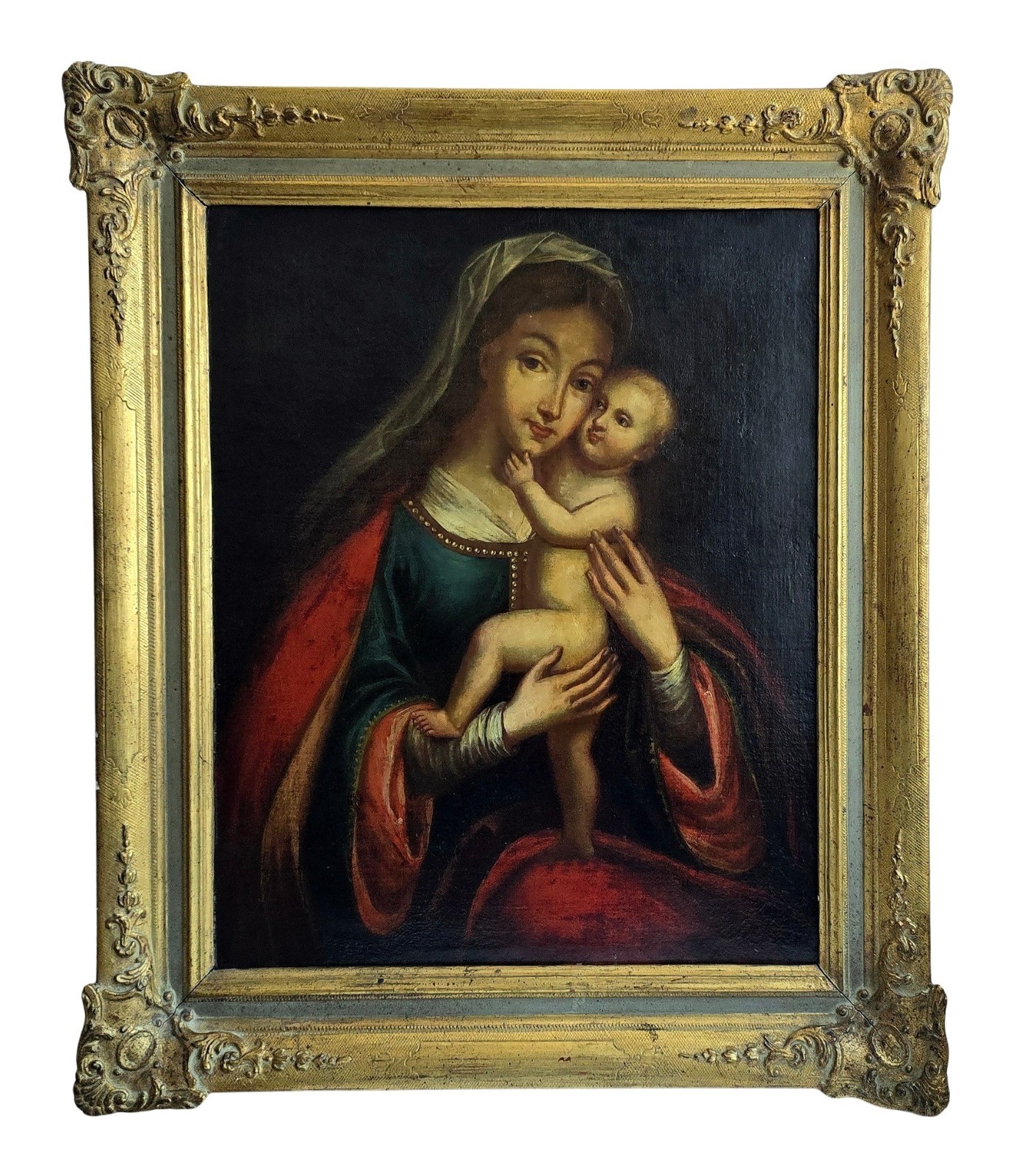 Madonna With Child Oil Painting on Canvas, Biedermeier, Early 19th Century