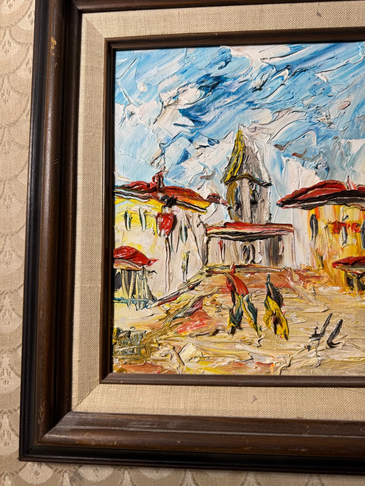 HL Impasto «Street With Figures Scene» Oil Painting – Signed And Framed