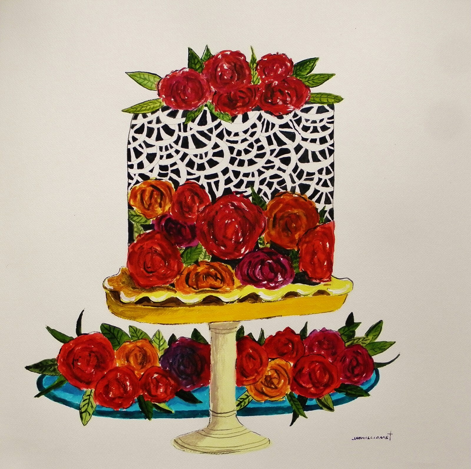 Original Bakery Sketch Cake Food Watercolor Impressionism