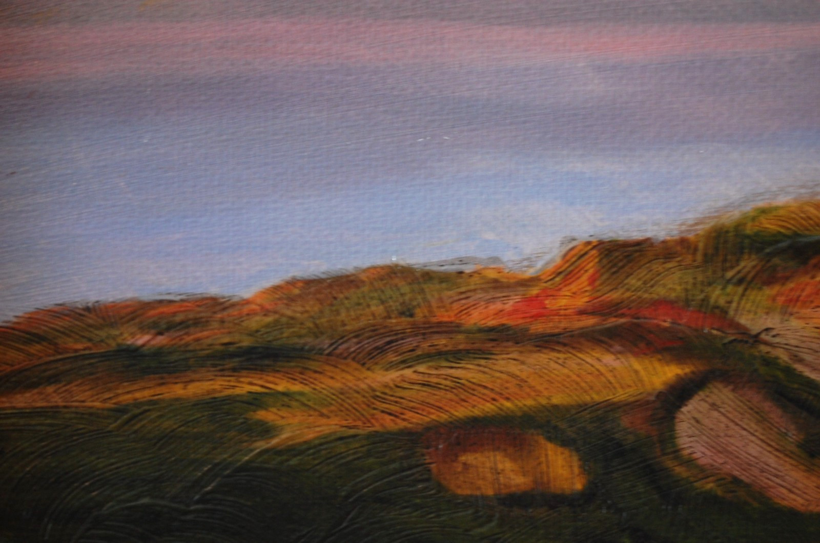 VINTAGE 1990’S FRAMED ABSTRACT OIL SEASHORE AT DUSK LANDSCAPE ARTIST: M. PEARSON
