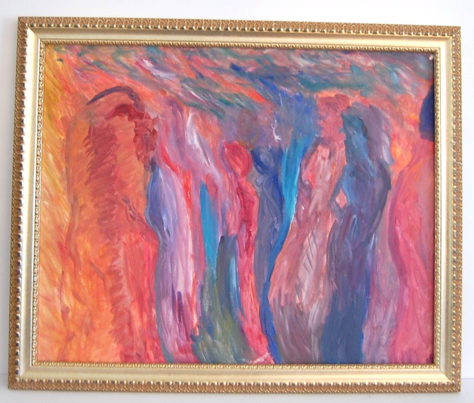 Vtg Framed Original Multicolor Surrealist Abstract Acrylic Oil Painting 20X16