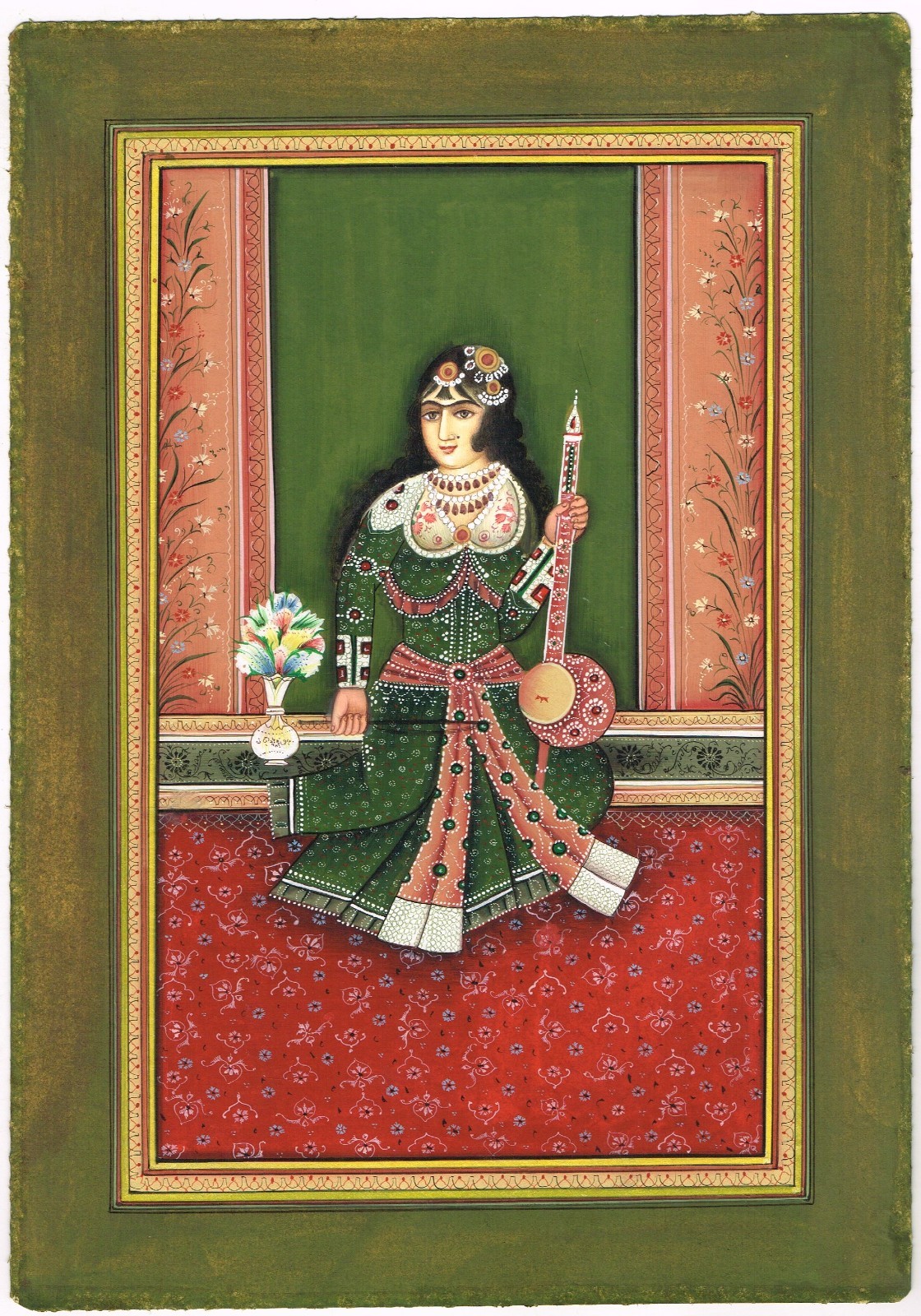 A Qajar Beauty Playing Musical Instrument – Persian Art Painting 9.5×13.5 Inches