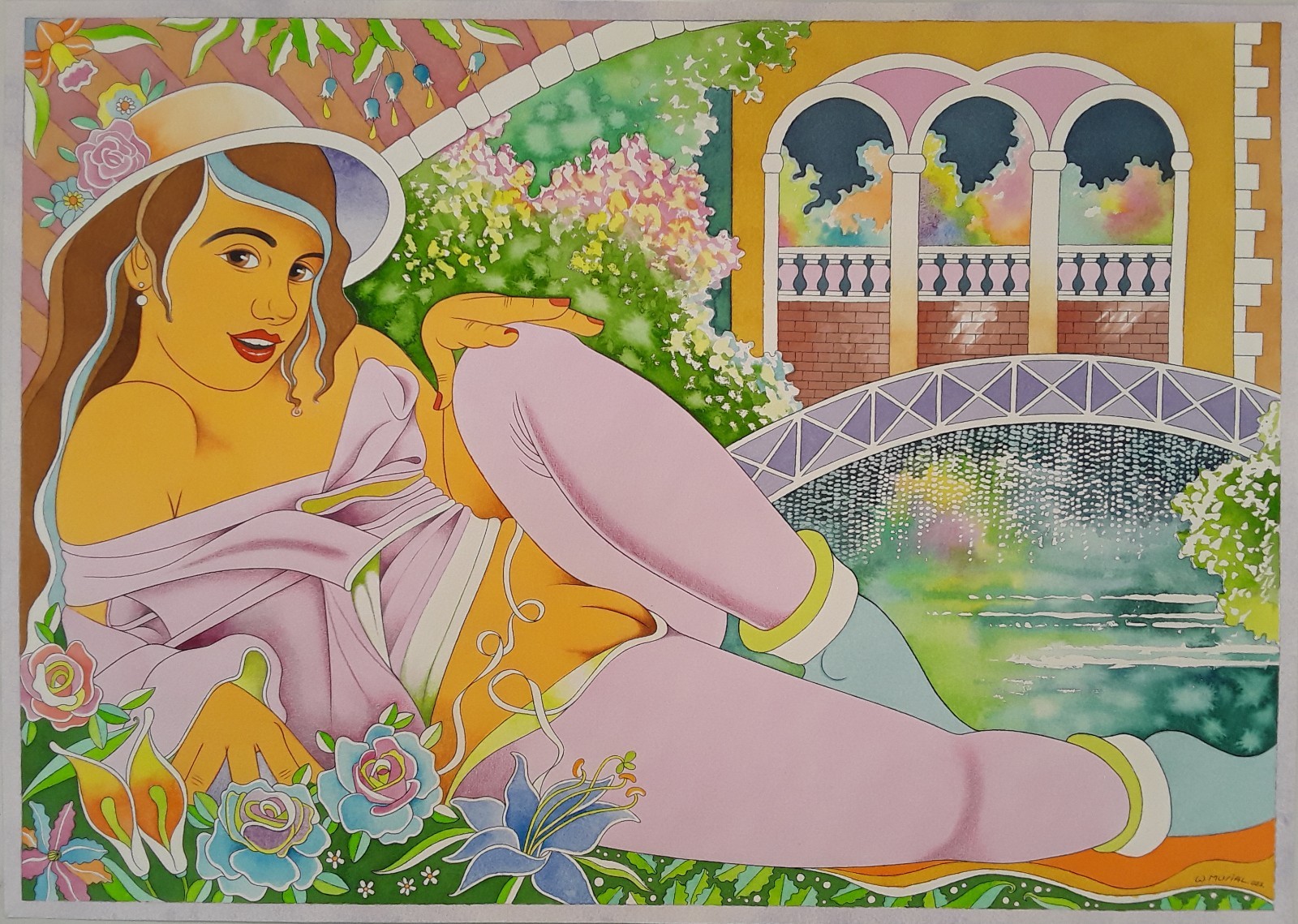 Erotic, large watercolor 70 x 50 cm, «Oriental love», Lovely Lisa art.