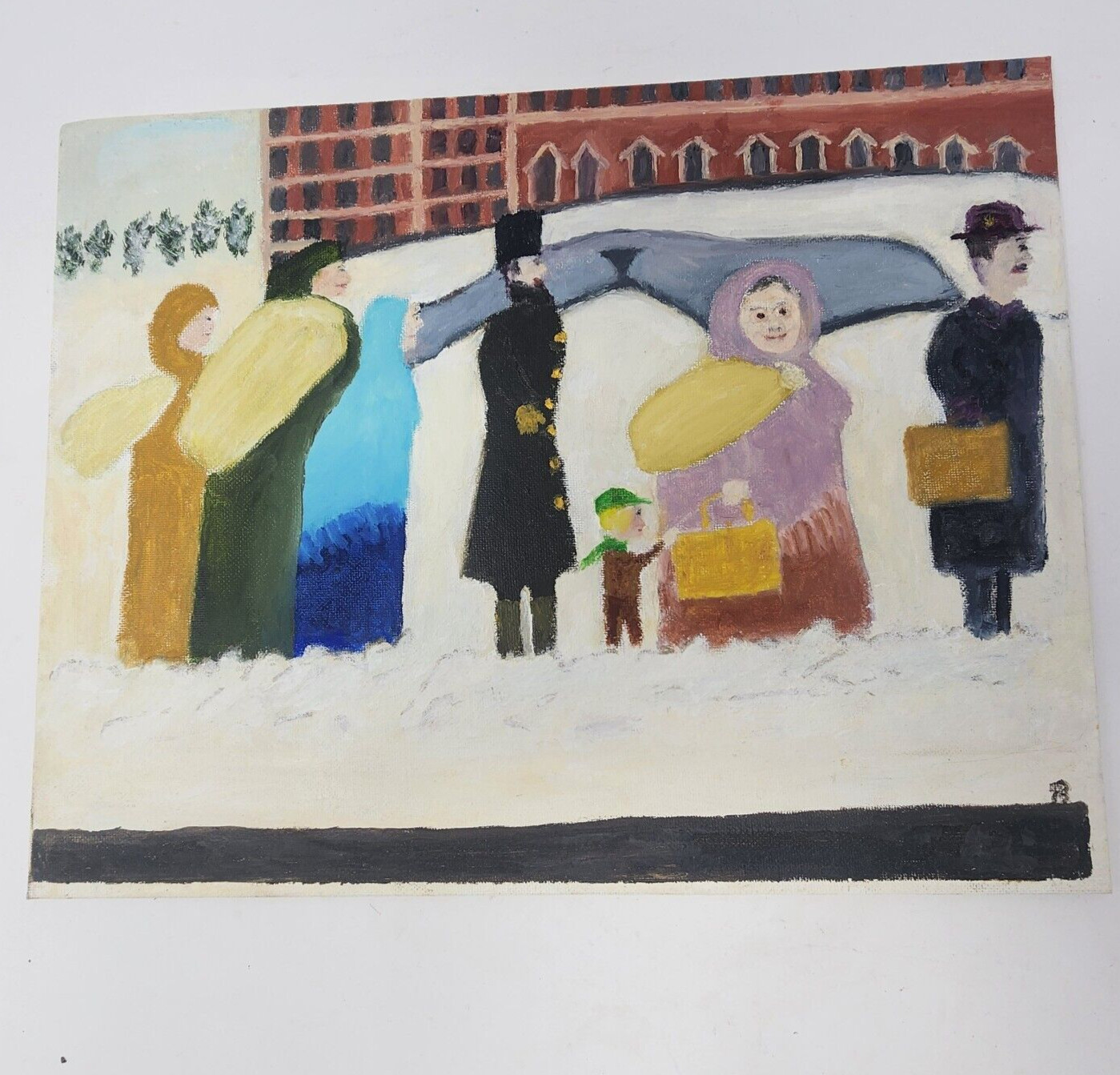 Original Acrylic Painting Primitive ‘The Immigrants’ Wintertime Ohio Artist 1973