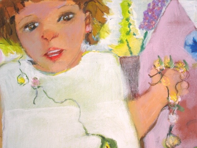 original oil painting Girl In The Garden children 22×28 Inches Mary Hillier