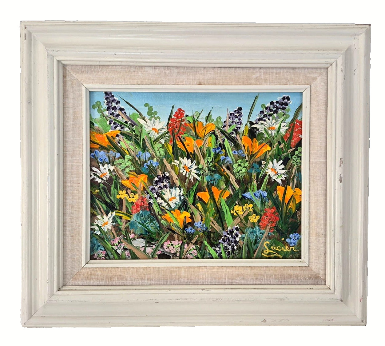 VINTAGE ORIGINAL OIL PAINTING CALIFORNIA COAST FLOWERS SIGNED VIRGINIA LUCIER